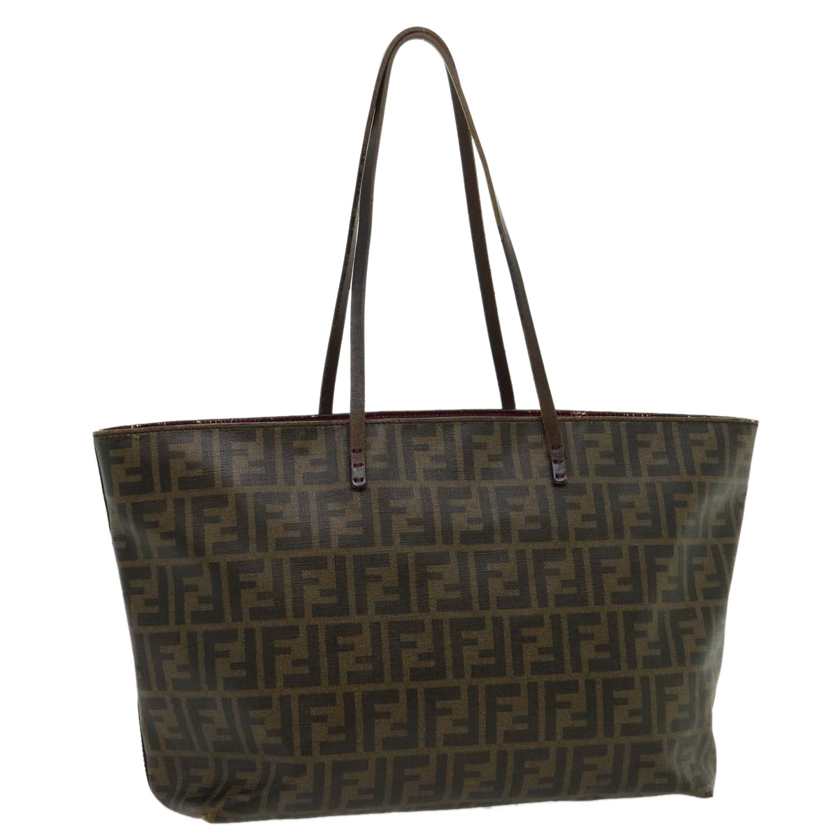 Fendi Zucca Canvas Tote Bag Pvc Leather Brown Black Auth Am2618g